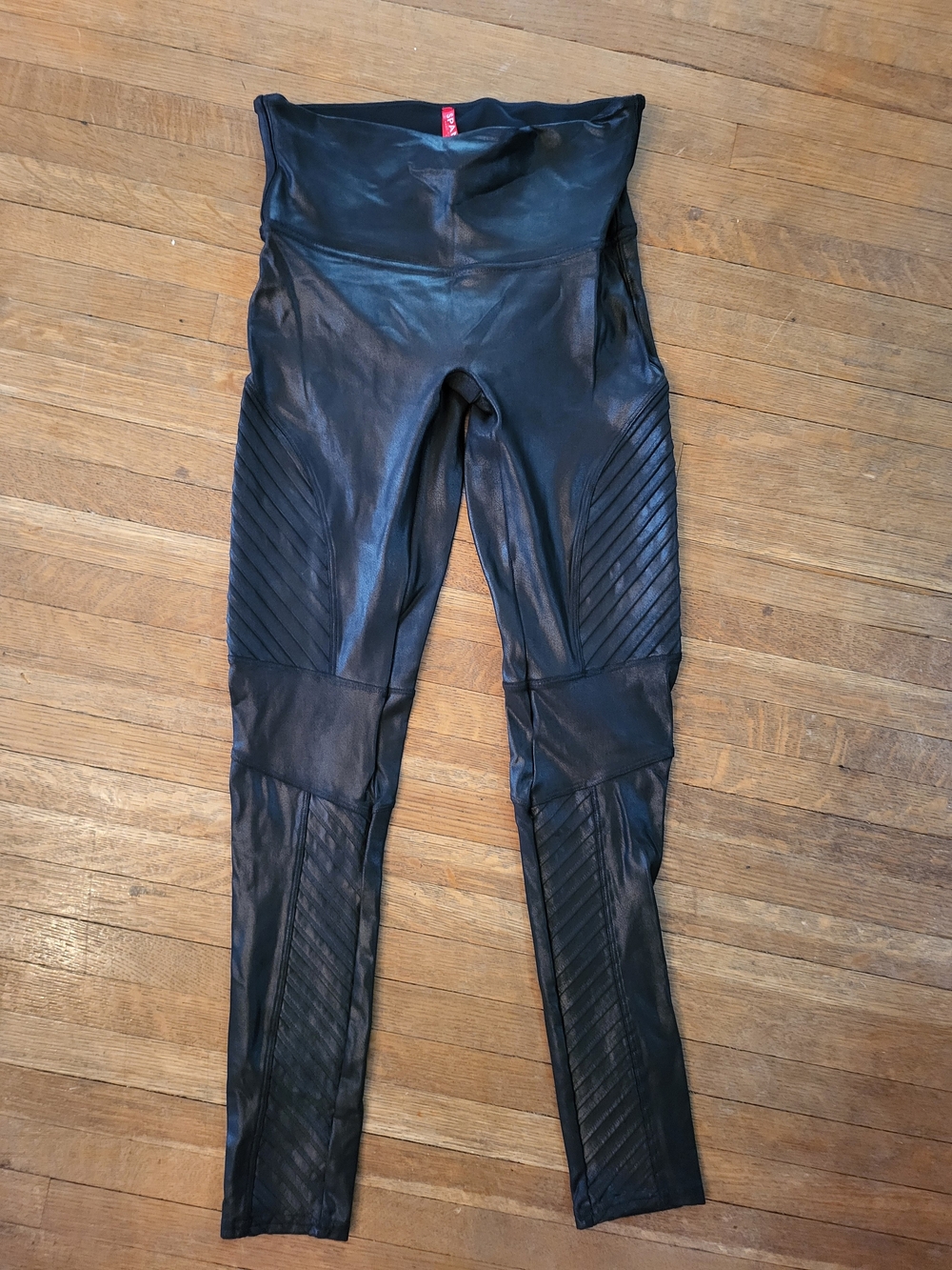 SPANX Black High-Waist Faux Leather Moto Leggings